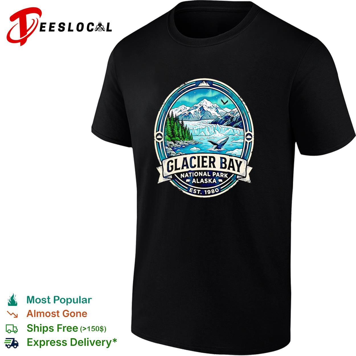 Glacier Bay National Park Alaska whale mountains est 1980 shirt