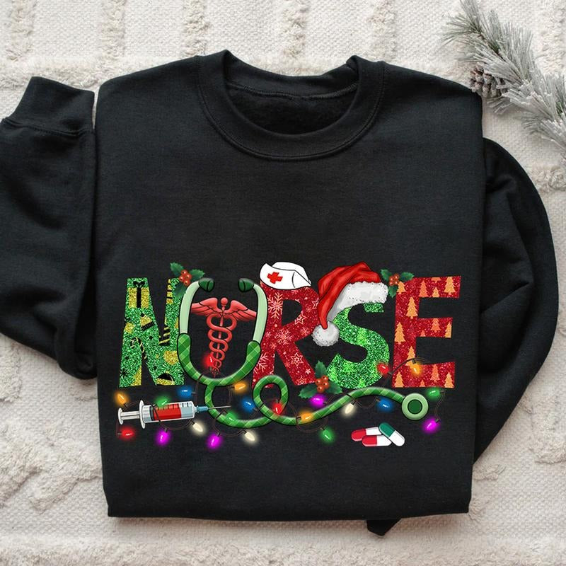 Glitter Christmas Nurse Shirt, Cute Nurse Christmas Sweatshirt, Cute Xmas Medical RN T-shirt, Christmas Gift for Nurse Hoodie