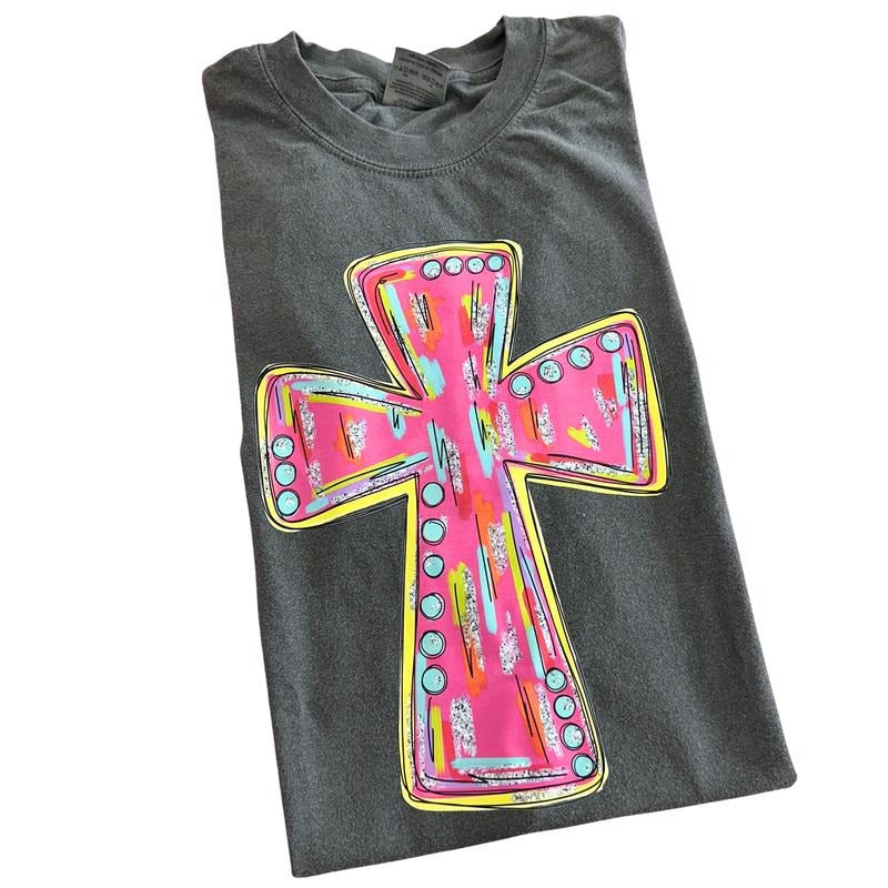 Glitz Pink Cross Comfort Colors T-Shirt Hoodie, Sweatshirt | CiraTrend.com