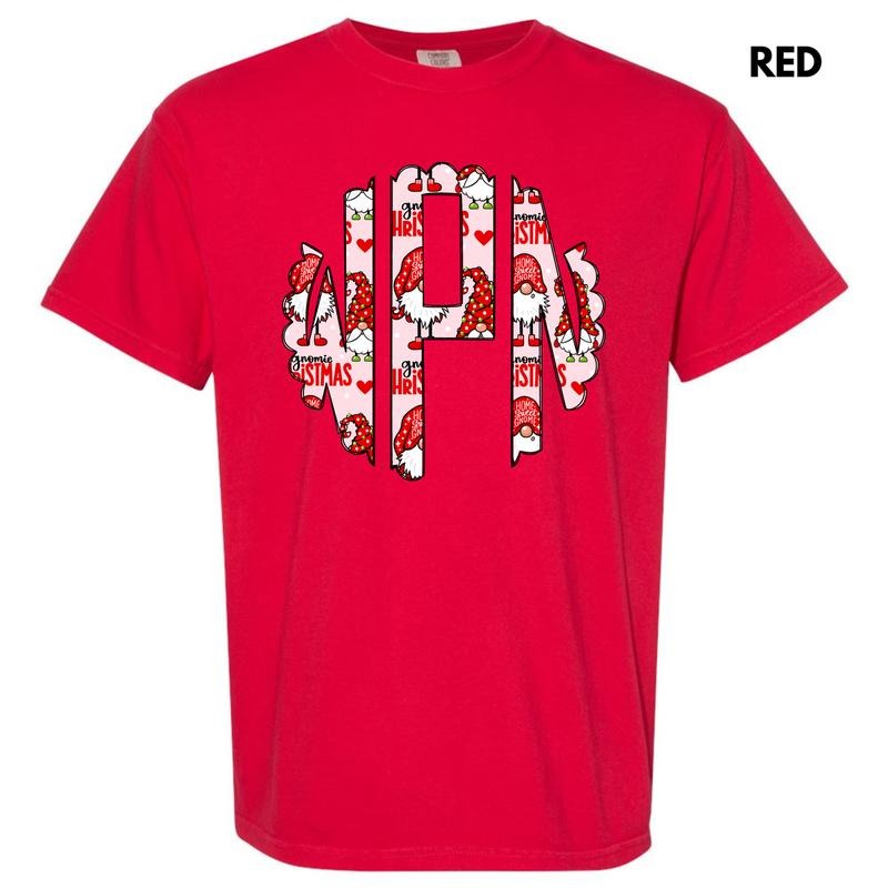 Gnome Christmas Monogram Comfort Colors T-Shirt 'NLB' Hoodie, Sweatshirt | CiraTrend.com
