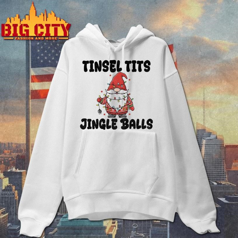 Gnome Christmas tree tinsel tits jingle balls Merry Christmas shirt