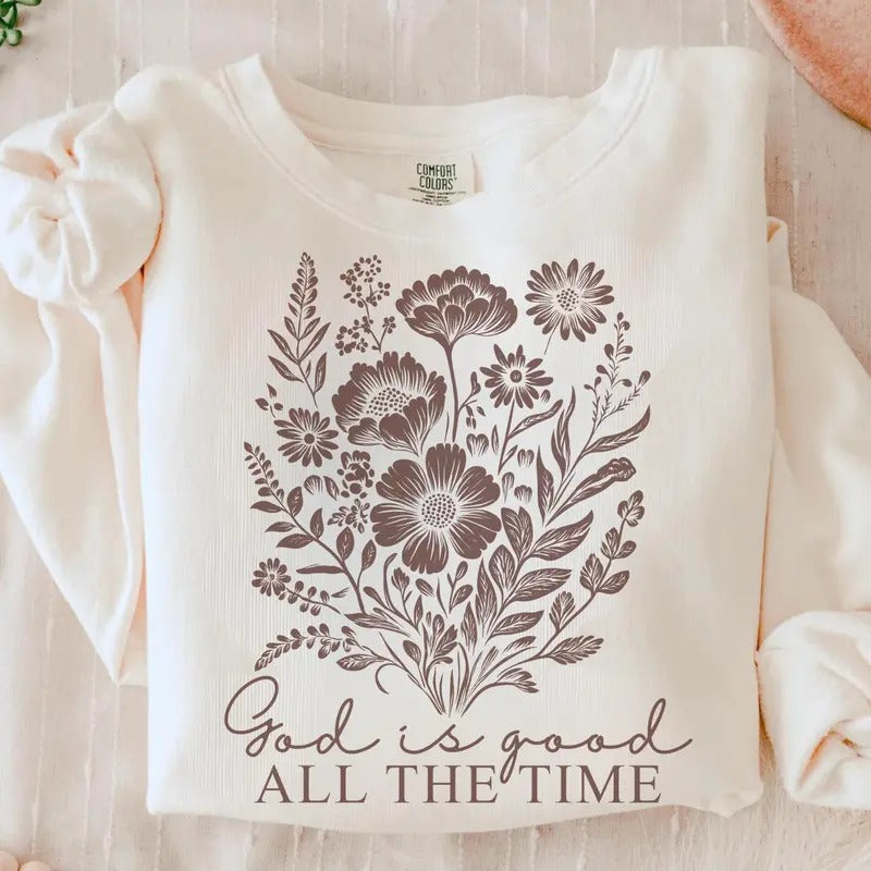 God Is Good Easter Shirt, Jesus Easter Day Shirt, Women's Wildflower Sweatshirt, Boho Christian Shirt, Retro  Religious...