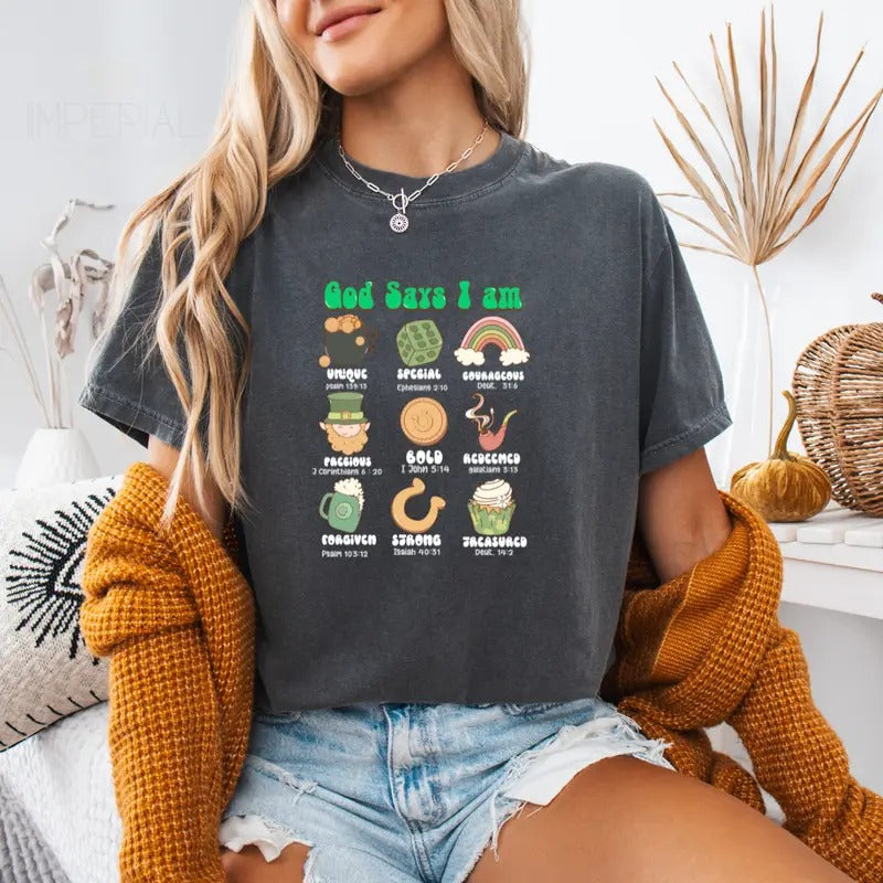 God Says I Am St. Patricks Printed Sweatshirt, St. Patricks Sweatshirt, God Says Sweater, Printed Comfort Colors T-Shirt,...