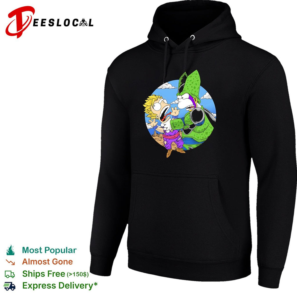Gohan and Cell in the style of Bart and Homer Simpson why you little Saiyan shirt