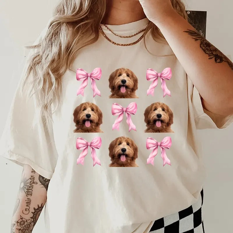 Golden Labradoodle with bows Shirt~ Unisex Apparel Relaxed Fit Printed In The USA Clothing Womenswear Casual Comfort...