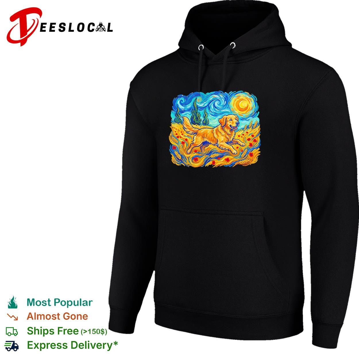 Golden Retriever Van Gogh style starry field shirt