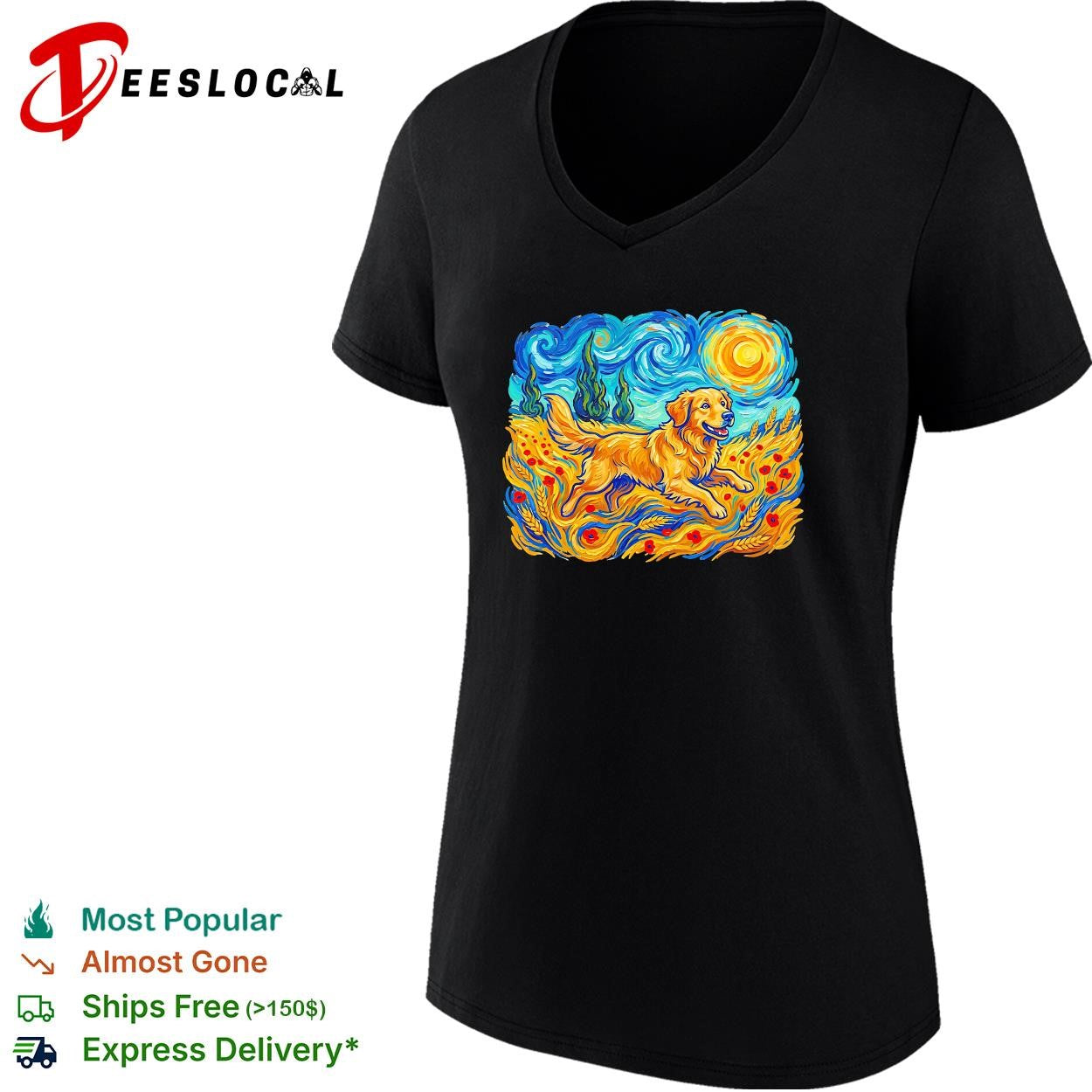 Golden Retriever Van Gogh style starry field shirt