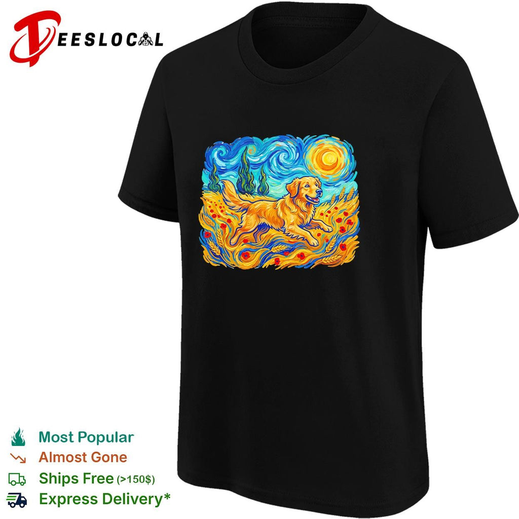 Golden Retriever Van Gogh style starry field shirt