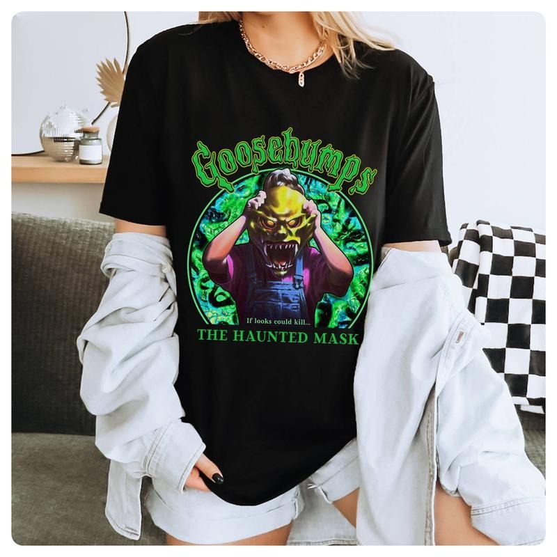Goosebumps Haunted Mask Shirt, Vintage Halloween Shirt, Goosebumps  land Shirt, Green Halloween Party Holiday Hoodie,...