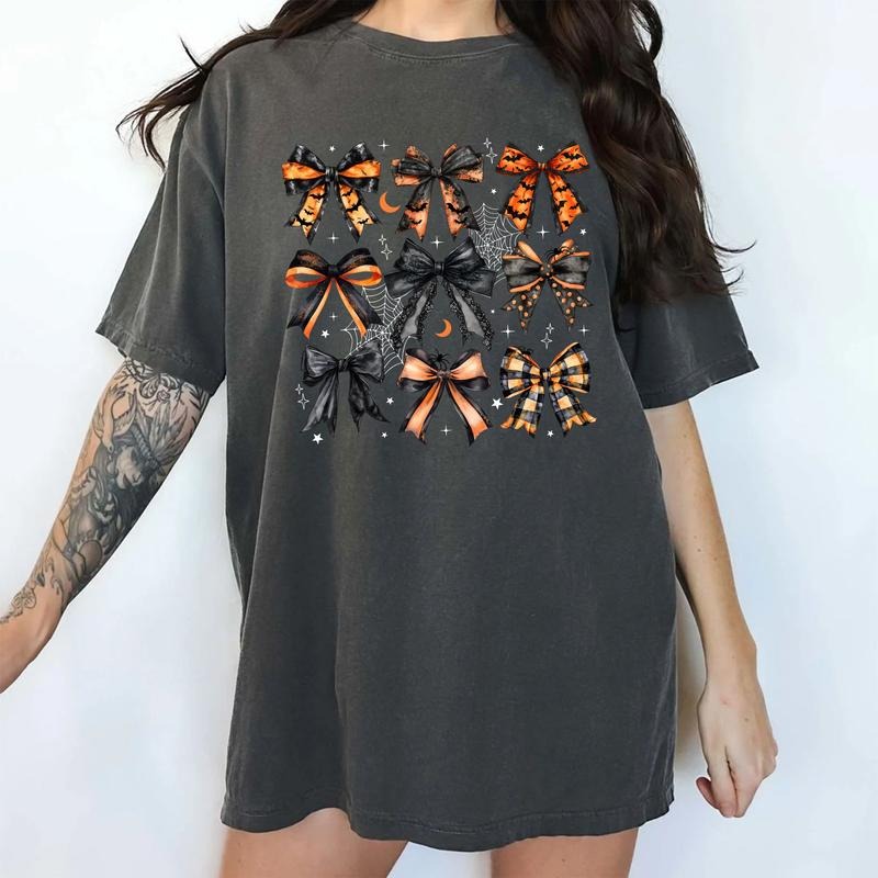 Gothic Coquette Bow Halloween Shirt, Cute Girly Halloween Bow Tee, Black Coquette Tshirt for Girls, Girly Bows T-shirt...