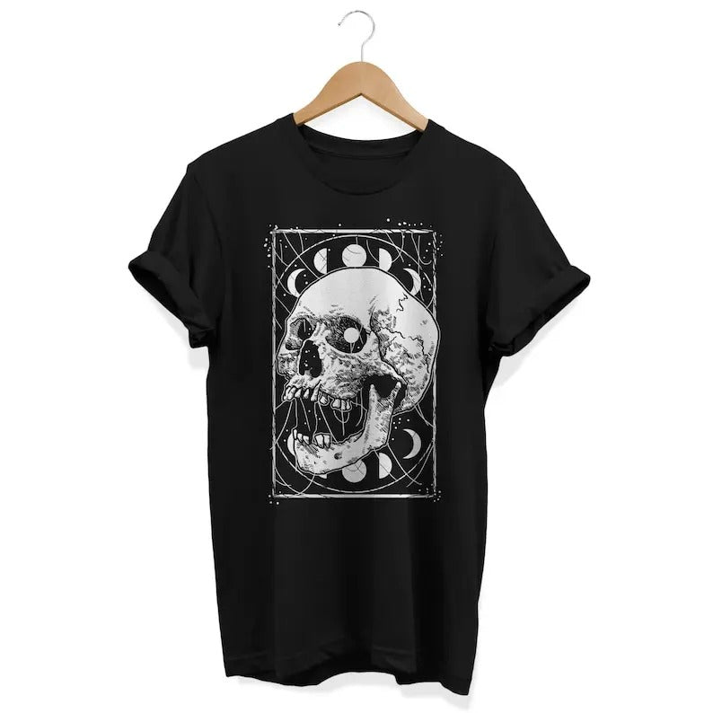 Gothic Skull Shirt, Alternative Clothing, Moon Phases T-shirt, Strega Fashion, Pastel Goth Apparel, Female Goth Outfit,...