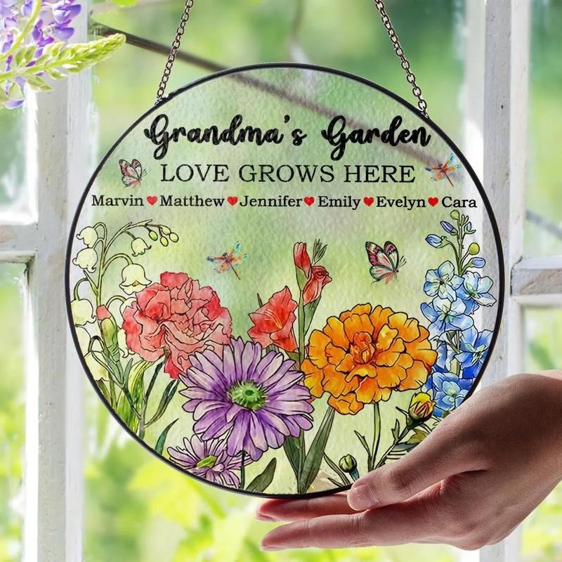 Grandmas Garden Gift for Grandma, Personalized Birth Flowers Stain Glass Suncatcher, Grandma Gifts, Mothers Day Gifts for...