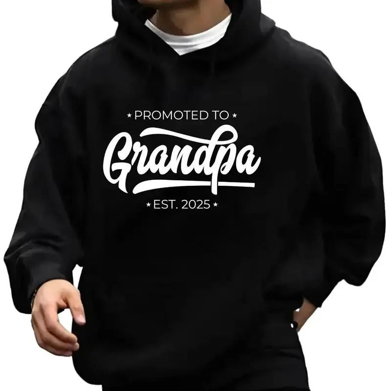 Grandpa est 2025 Funny Hoodie Casual Street Style Fleece Fabric Pullover Sweatshirt for Women for Men, Perfect Gift T-Shirts