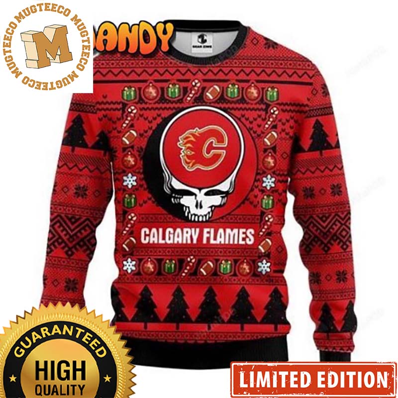 Grateful Dead Calgary Flames 2023 Holiday Ugly Christmas Sweater