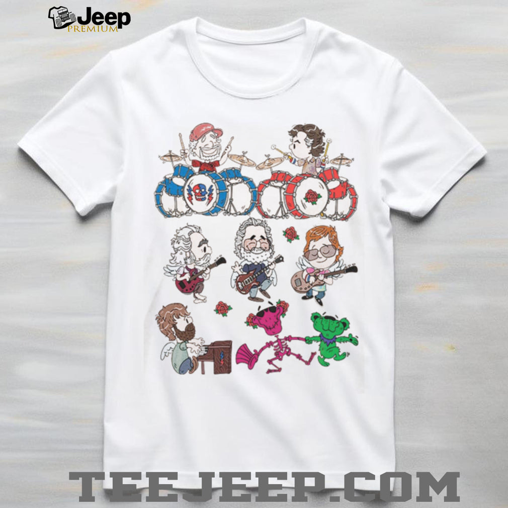 Grateful Dead Cartoon Band Members and Dancing Bears Graphic T Shirt