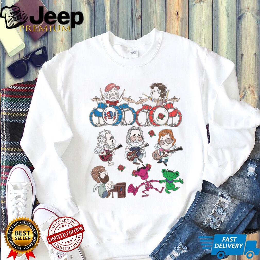 Grateful Dead Cartoon Band Members and Dancing Bears Graphic T Shirt