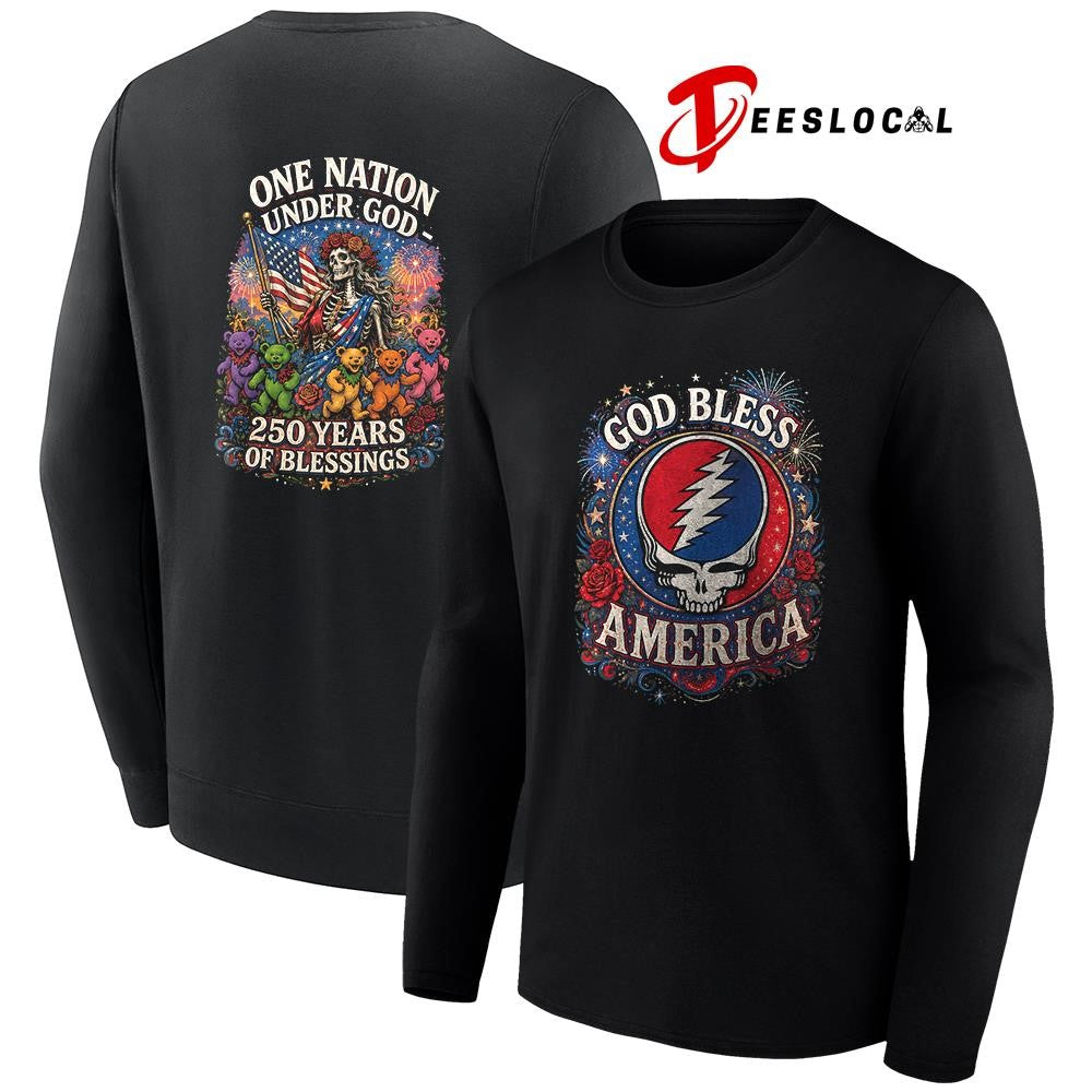 Grateful Dead God bless America One nation under God 250 years of blessing skeleton shirt