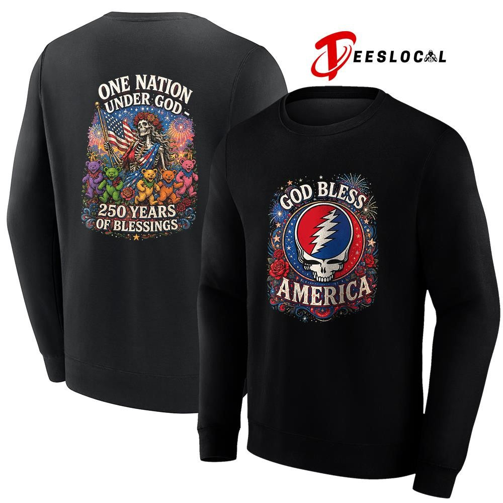 Grateful Dead God bless America One nation under God 250 years of blessing skeleton shirt