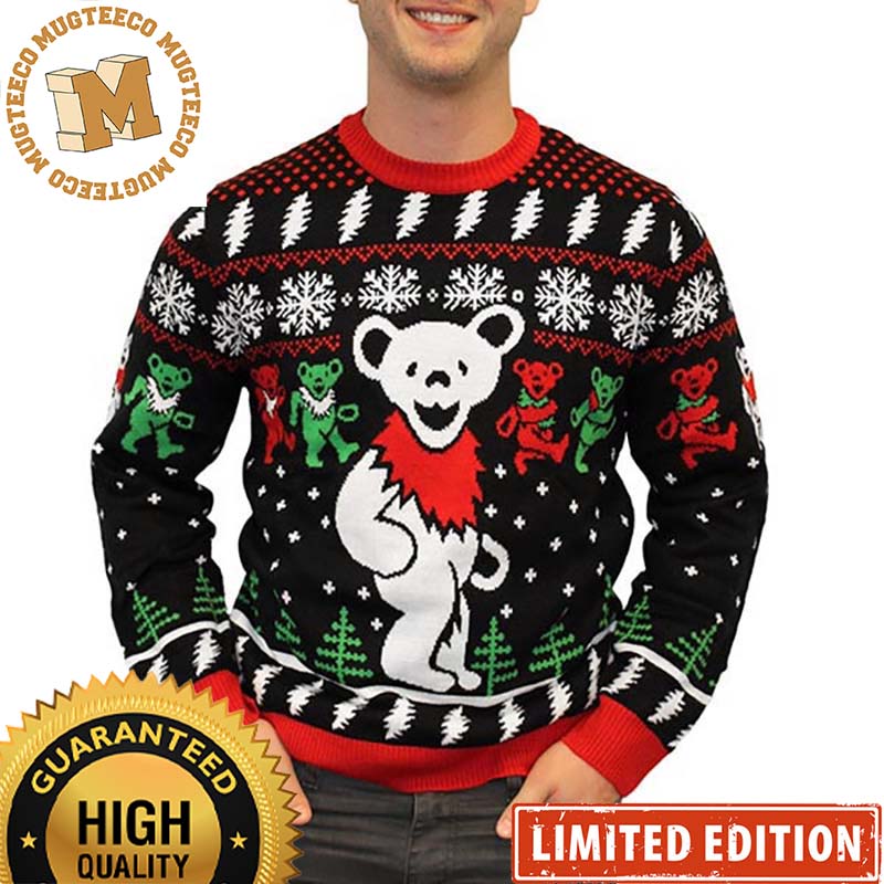 Grateful Dead Signature Dacing Bear Black Ugly Xmas Sweater