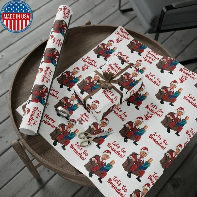 Greatest Trump Gift Wrap for Christmas - Let's Go Brandon Gift Wrap - Santa Trump Confused Biden Sitting on Lap MAGA Gift...