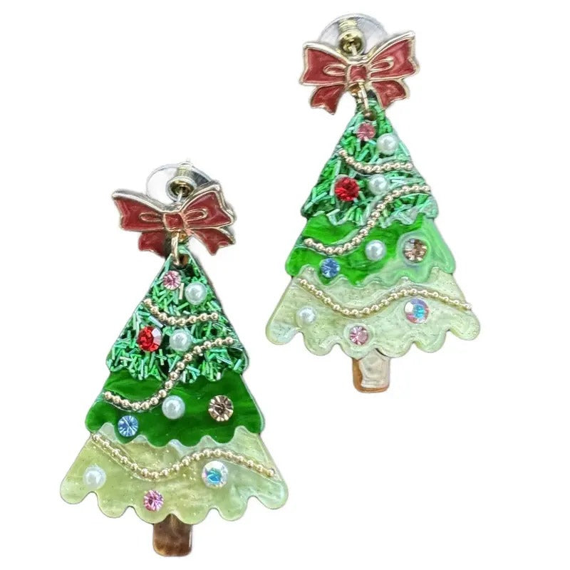 Green Christmas Tree with Bow Glitter Stud Earrings T-Shirts, Hoodie, Sweatshirt | CiraTrend.com