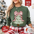 Green Floral Christmas Tree Sweatshirt, Coquette Christmas Sweater, Women's Holiday Crewneck T-Shirts, Hoodie | CiraTrend.com