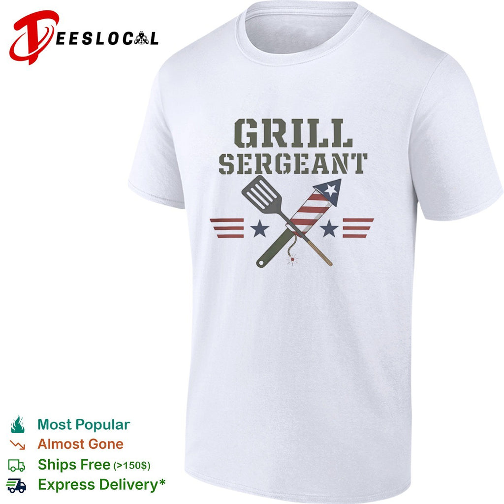 Grill Sergeant 4th of July BBQ Patriotic Spatula and Firework Celebration shirt