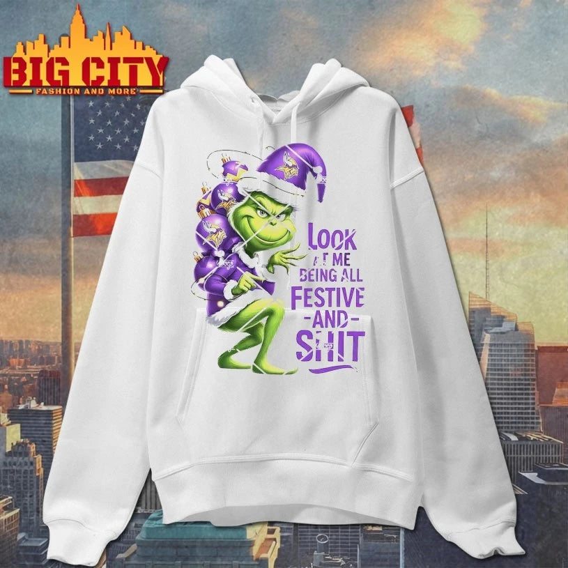 Grinch Christmas Minnesota Vikings Look At Me Being All Festive And Shit shirt
