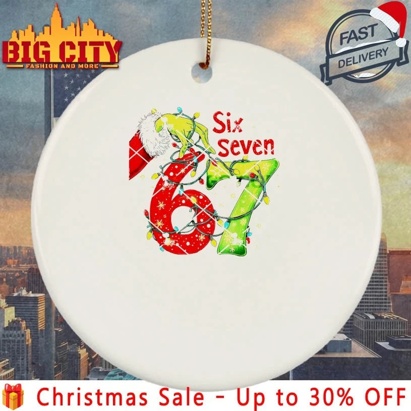 Grinch Hand 67 Christmas Lights Six Seven Pajamas Holiday Gen Alpha Slang shirt