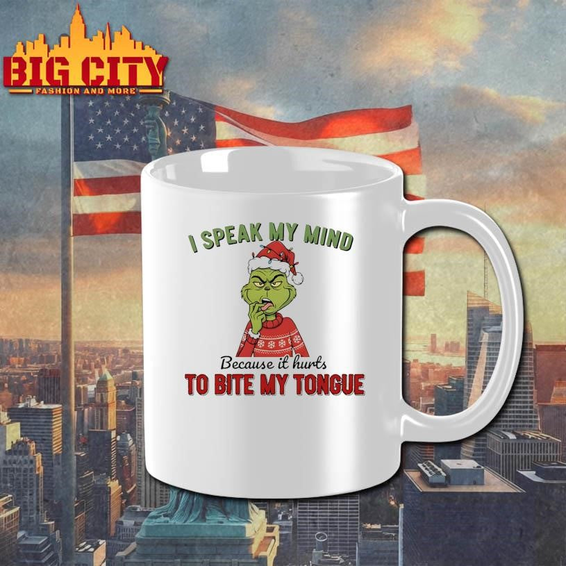 Grinch I speak my mind because it hurts to bite my tongue Merry Christmas shirt