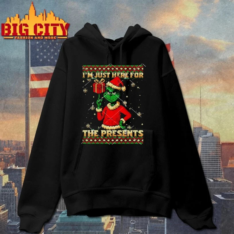 Grinch Santa I’m Just Here For The Presents ugly christmas Shirt