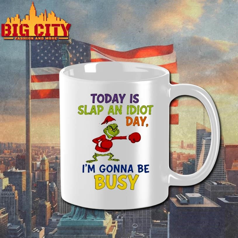 Grinch Santa boxing today is slap an idiot day I’m gonna be busy Merry Christmas shirt