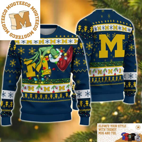 Grinch Stole Michigan Wolverines NCAA Funny Xmas 2023 Gift For Holiday Ugly Christmas Sweater