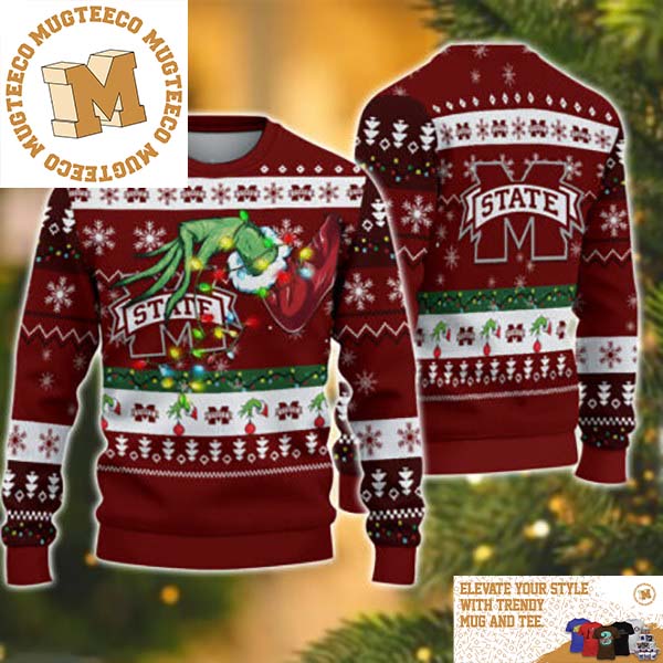 Grinch Stole Mississippi State Bulldogs NCAA Funny Xmas 2023 Gift For Holiday Ugly Christmas Sweater