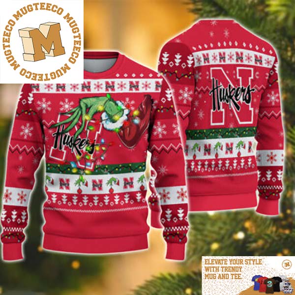 Grinch Stole Nebraska Cornhuskers NCAA Funny Xmas 2023 Gift For Holiday Ugly Christmas Sweater