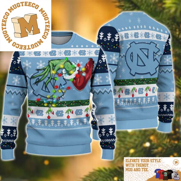 Grinch Stole North Carolina Tar Heels NCAA Funny Xmas 2023 Gift For Holiday Ugly Christmas Sweater