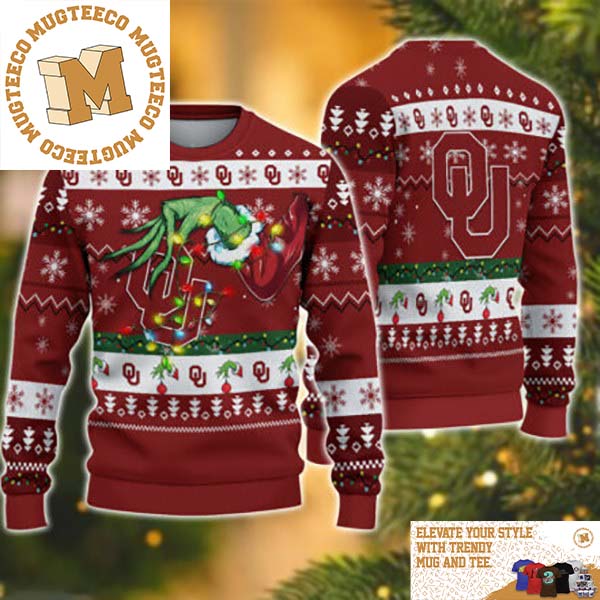 Grinch Stole Oklahoma Sooners NCAA Funny Xmas 2023 Gift For Holiday Ugly Christmas Sweater