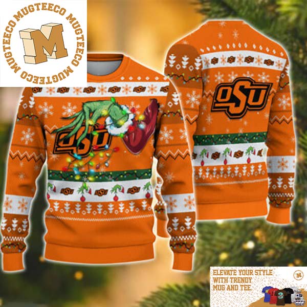 Grinch Stole Oklahoma State Cowboys NCAA Funny Xmas 2023 Gift For Holiday Ugly Christmas Sweater