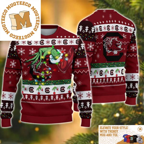 Grinch Stole South Carolina Gamecocks NCAA Funny Xmas 2023 Gift For Holiday Ugly Christmas Sweater