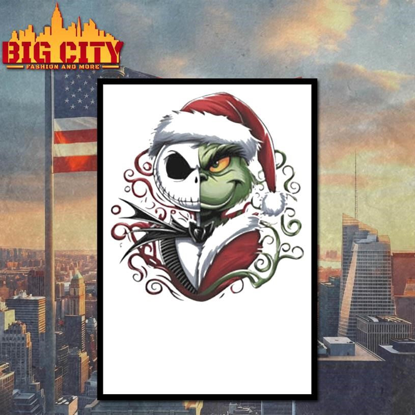 Grinch and Jack Skellington Christmas Holiday Movie Friends Santa Hat Christmas shirt