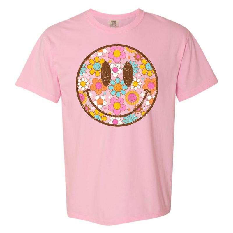 Groovy Floral Happy Face Comfort Colors T-Shirt 'NLB' Hoodie, Sweatshirt | CiraTrend.com