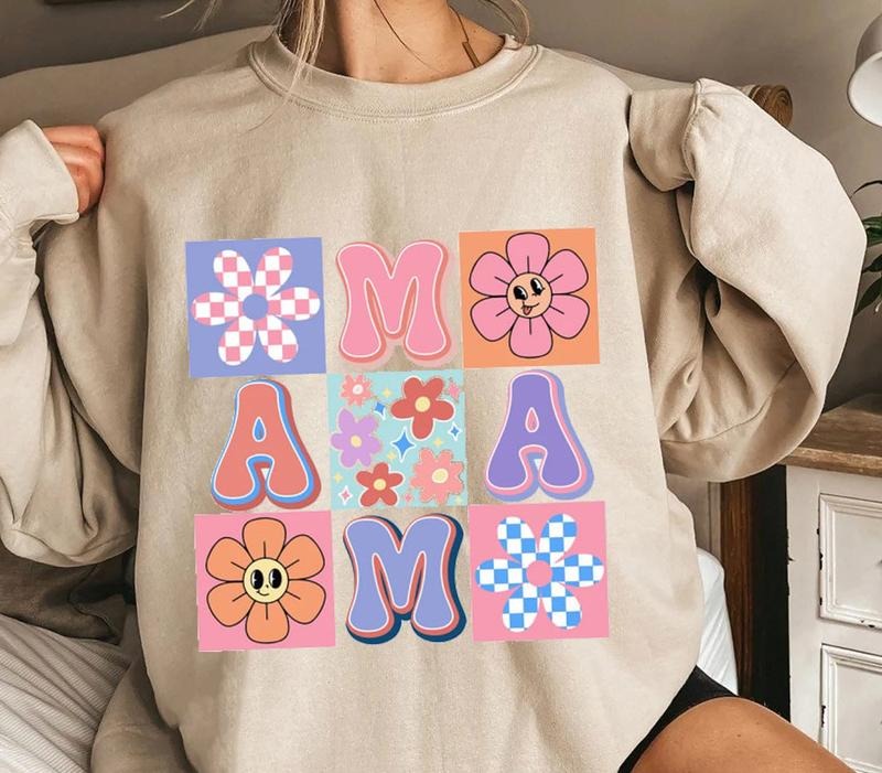 Groovy Mama Sweatshirt, Checkered Mama Tee Shirt, Smiley Face Mama Sweater, Floral Mama T-Shirt, Retro Mommy T-Shirt,...