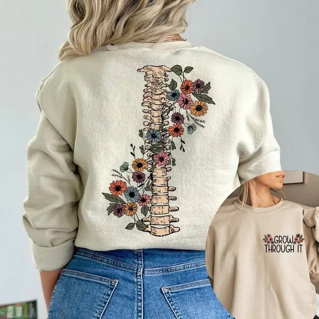Grow Through It Sweatshirt, Floral Spine Sweatshirt, Motivational Sweatshirts, Positive Saying Sweatshirts, Mental Health...