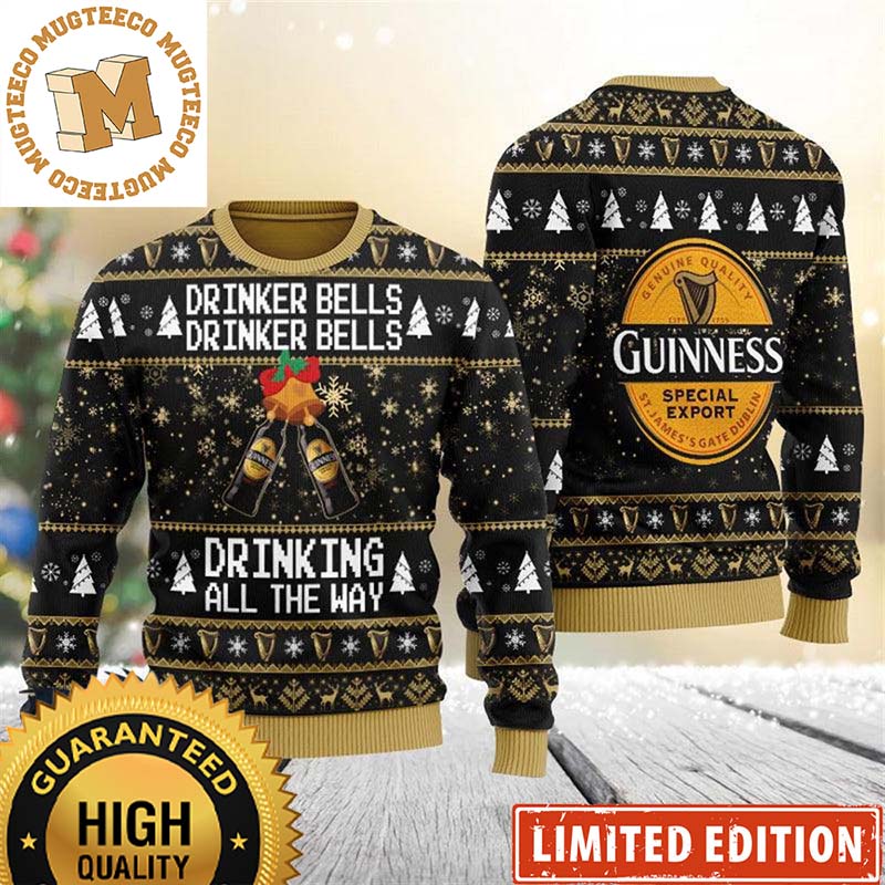 Guinness Special Export Drinker Bells Drinking All The Way Cheers Black Christmas Ugly Sweater