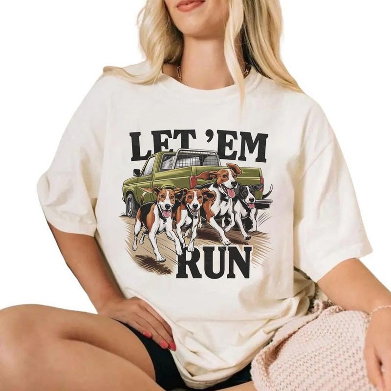 Gun Dog Let 'Em Run T-shirt Hunting Dog Blue Hunting Truck Unisex Hoodie Sweatshirt Cotton Top | CiraTrend.com