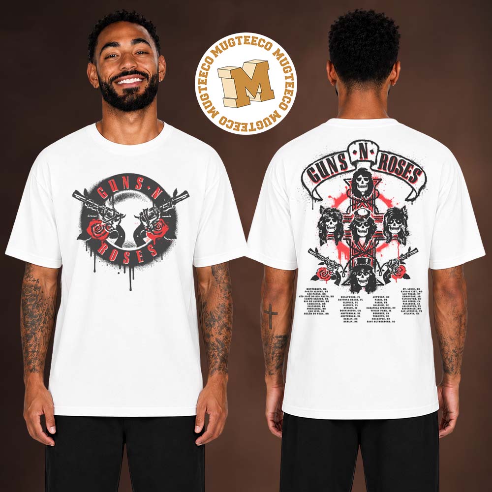 Gun N Roses World Tour 2026 Spray Painted White Two Sided Unisex T Shirt