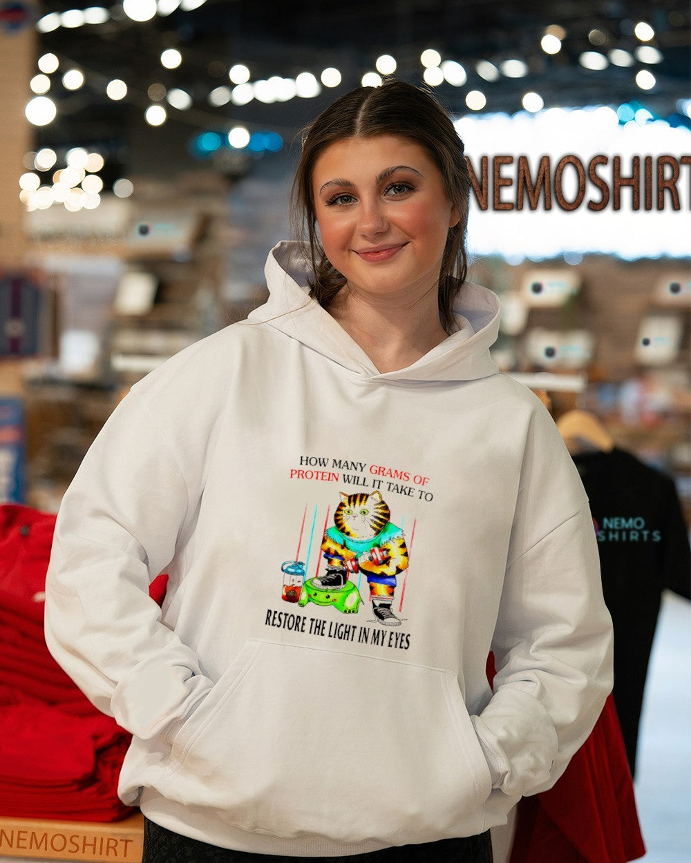 Gym Cat how many grams of protein will it take to restore the light in my eyes shirt