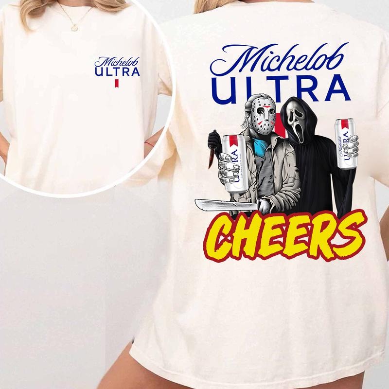 H0rr0 Character Bee.r Cheer.s Halloween Shirt, Gh0st Face Shirts, Scary Movie Shirts Hoodie, Sweatshirt | CiraTrend.com