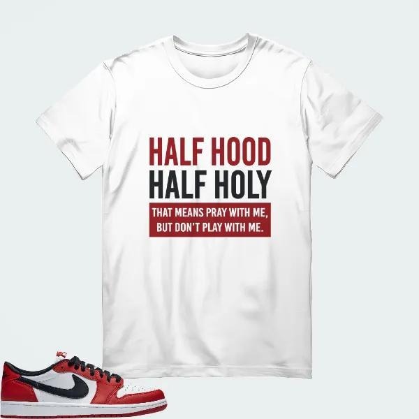 [HALF HOOD HALF HOLY] AJ1 Low OG Chicago Matching Tee Hoodie, Sweatshirt | CiraTrend.com