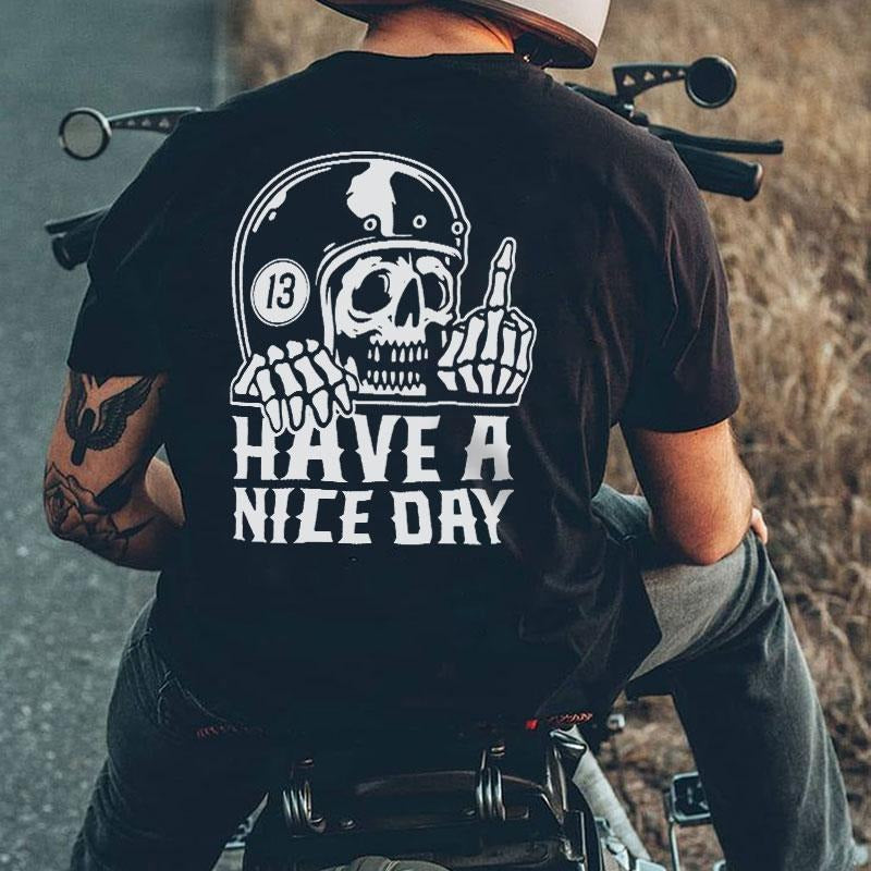 HAVE A NICE DAY Skull with Helmet Graphic Black Back Side Print T-shirt -  Sweatshirt